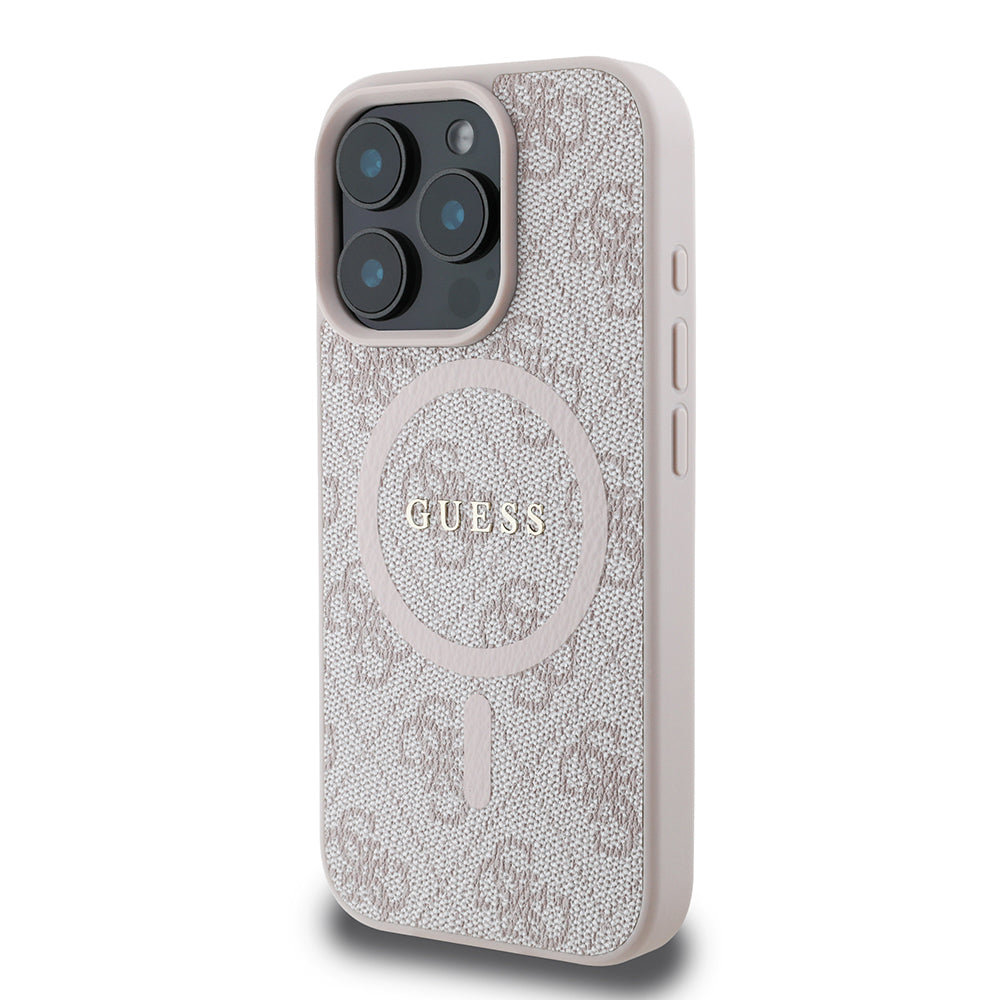 iPhone 16 Pro Max Kılıf Guess Orijinal Lisanslı M-safe Şarj Özellikli PU Halkalı 4G Desenli Yazı Logolu Kılıf