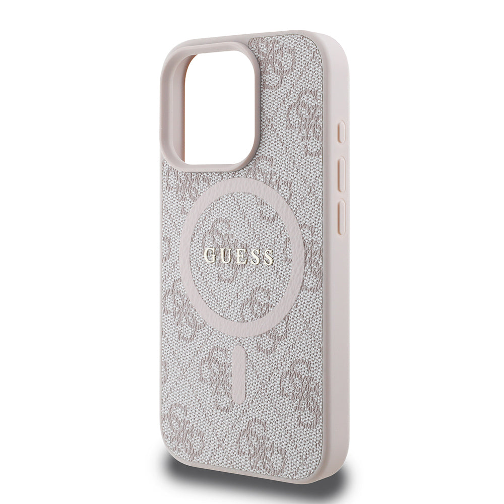 iPhone 16 Pro Max Kılıf Guess Orijinal Lisanslı M-safe Şarj Özellikli PU Halkalı 4G Desenli Yazı Logolu Kılıf