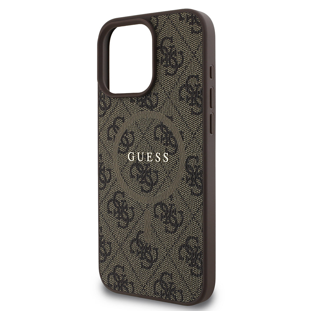 iPhone 16 Pro Max Kılıf Guess Orijinal Lisanslı M-safe Şarj Özellikli PU Halkalı 4G Desenli Yazı Logolu Kılıf