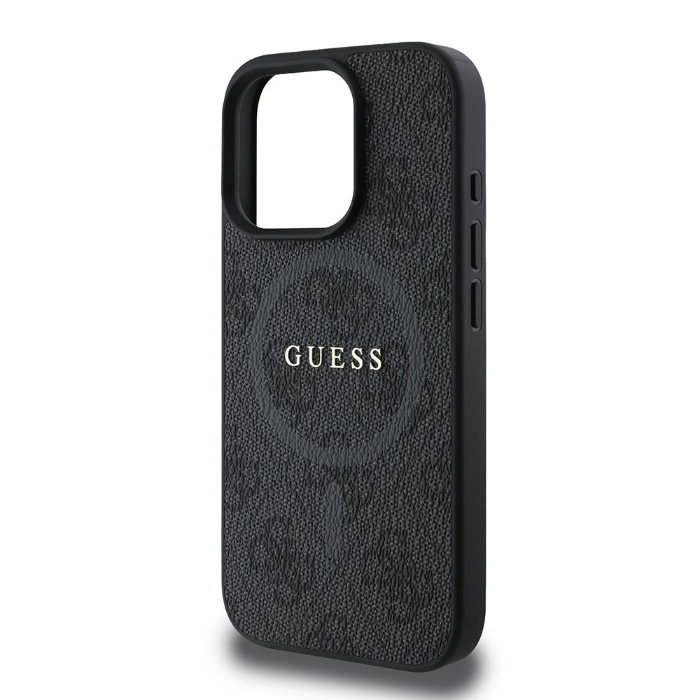 iPhone 16 Pro Max Kılıf Guess Orijinal Lisanslı M-safe Şarj Özellikli PU Halkalı 4G Desenli Yazı Logolu Kılıf