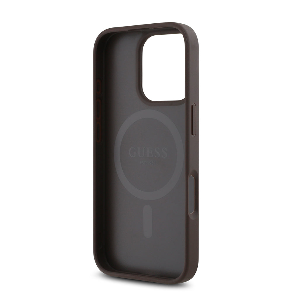 iPhone 16 Pro Max Kılıf Guess Orijinal Lisanslı M-safe Şarj Özellikli PU Üçgen Logo 4G Desenli Kılıf