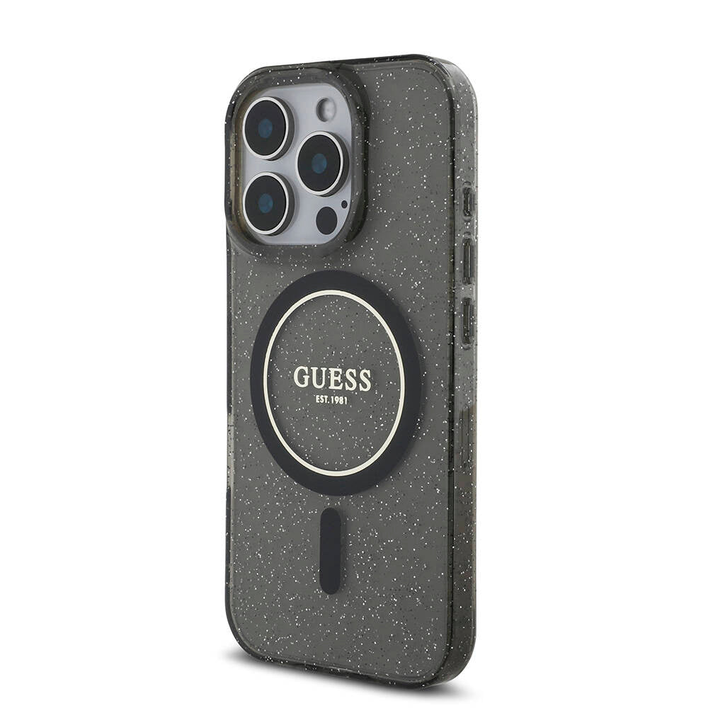 iPhone 16 Pro Max Kılıf Guess Orijinal Lisanslı M-safe Şarj Özellikli Simli Silikon İnci Bileklikli Kılıf