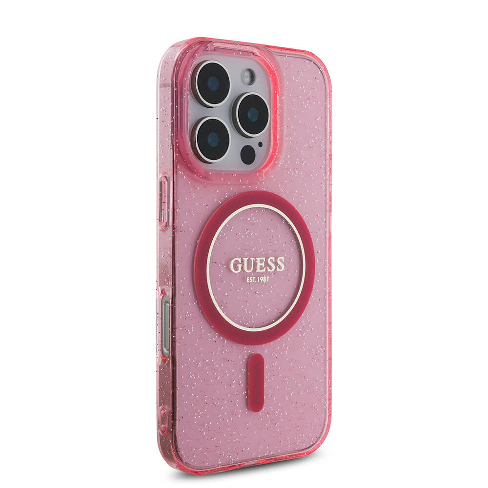 iPhone 16 Pro Max Kılıf Guess Orijinal Lisanslı M-safe Şarj Özellikli Simli Silikon İnci Bileklikli Kılıf