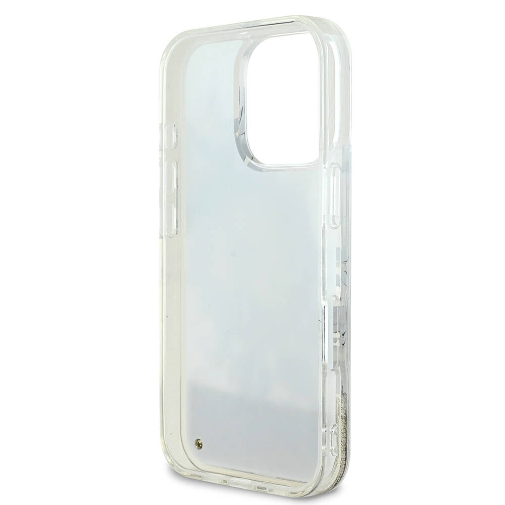 iPhone 16 Pro Max Kılıf Guess Orijinal Lisanslı M-safe Şarj Özellikli Sıvılı Simli Çiçek Desenli Kılıf