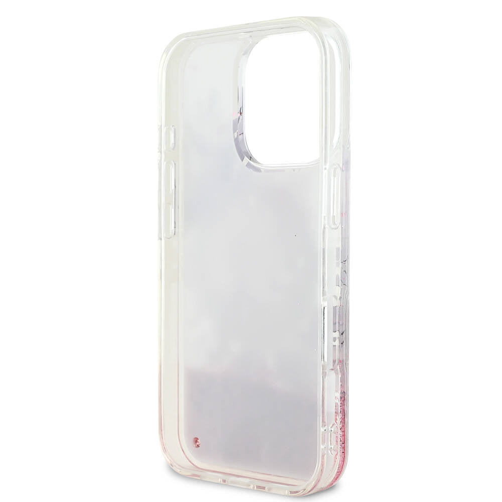 iPhone 16 Pro Max Kılıf Guess Orijinal Lisanslı M-safe Şarj Özellikli Sıvılı Simli Çiçek Desenli Kılıf