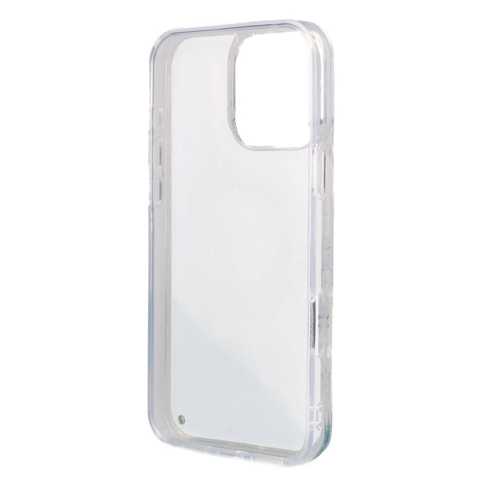 iPhone 16 Pro Max Kılıf Guess Orijinal Lisanslı M-safe Şarj Özellikli Sıvılı Simli Çiçek Desenli Kılıf
