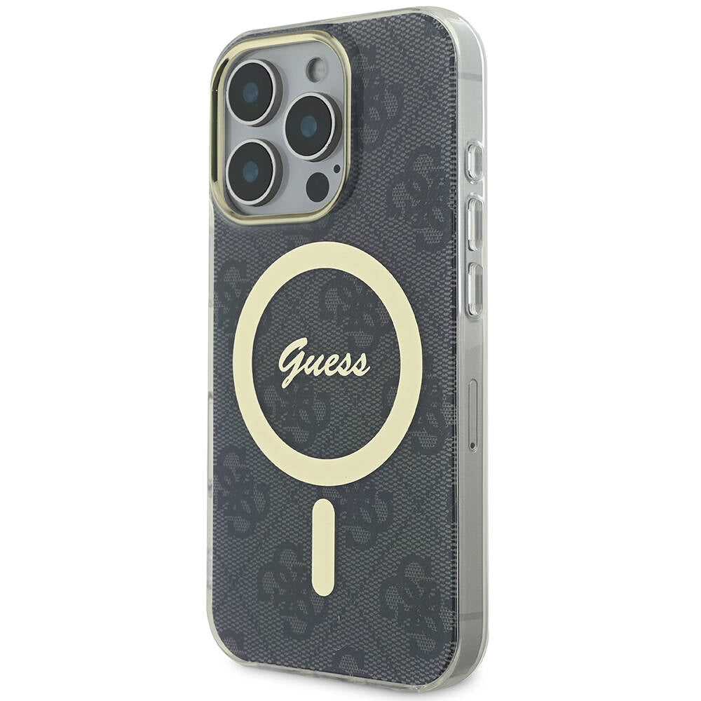 iPhone 16 Pro Max Kılıf Guess Orijinal Lisanslı M-safe Şarj Özellikli Yazı Logolu 4G Desenli Kılıf