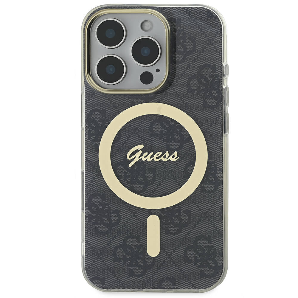 iPhone 16 Pro Max Kılıf Guess Orijinal Lisanslı M-safe Şarj Özellikli Yazı Logolu 4G Desenli Kılıf
