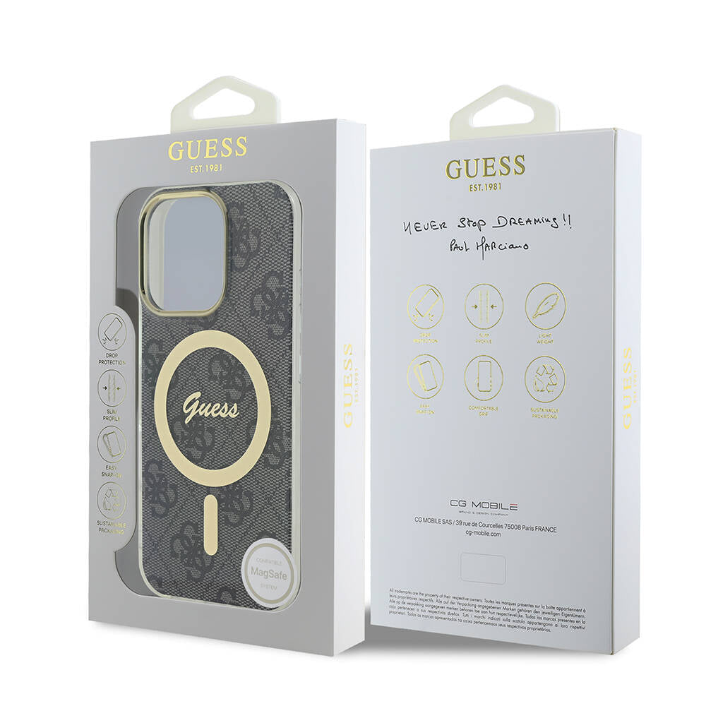 iPhone 16 Pro Max Kılıf Guess Orijinal Lisanslı M-safe Şarj Özellikli Yazı Logolu 4G Desenli Kılıf