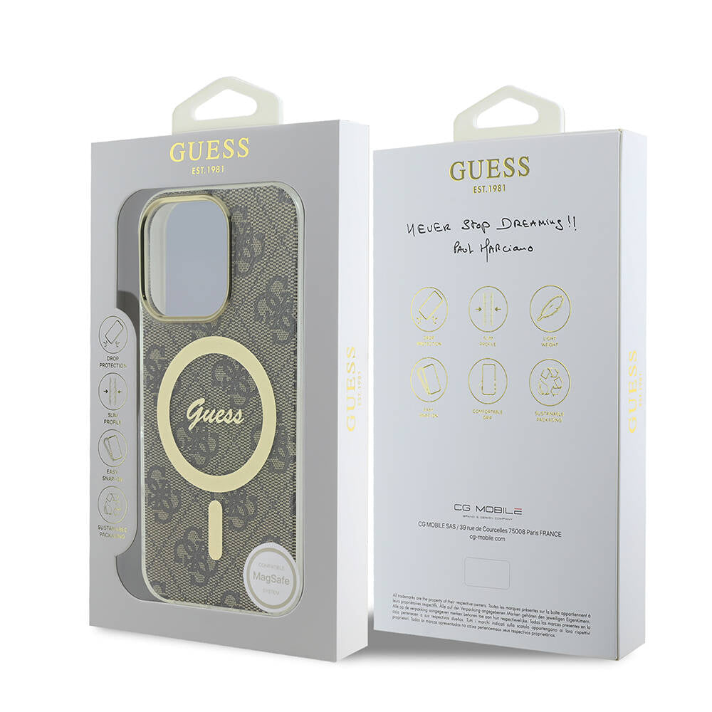 iPhone 16 Pro Max Kılıf Guess Orijinal Lisanslı M-safe Şarj Özellikli Yazı Logolu 4G Desenli Kılıf