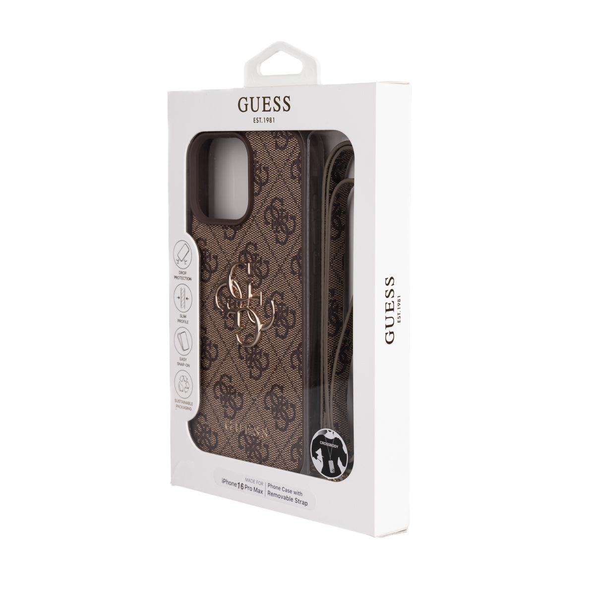 iPhone 16 Pro Max Kılıf Guess Orijinal Lisanslı PU Deri 4G Büyük Metal Logolu Çapraz Vücut Askılı Kılıf
