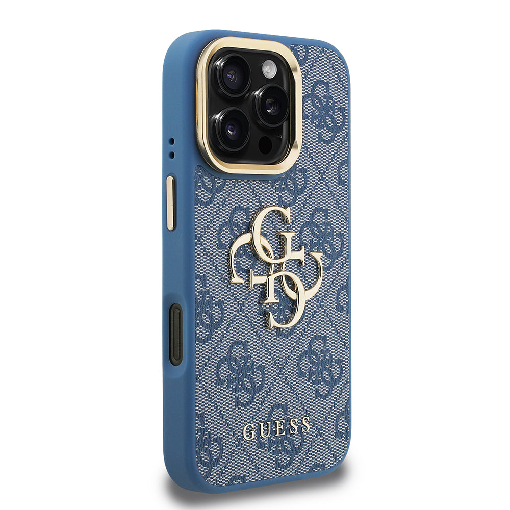 iPhone 16 Pro Max Kılıf Guess Orijinal Lisanslı PU Deri 4G Desenli Metal Büyük 4G ve Yazı Logolu Kamera Standlı Kılıf