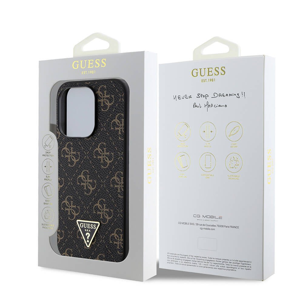 iPhone 16 Pro Max Kılıf Guess Orijinal Lisanslı PU Deri 4G Desenli Üçgen Logolu Kılıf