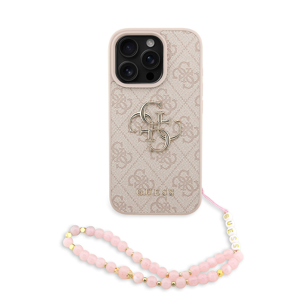 iPhone 16 Pro Max Kılıf Guess Orijinal Lisanslı PU Deri Bilek Askı İpli Metal Büyük 4G ve Yazı Logolu Kılıf