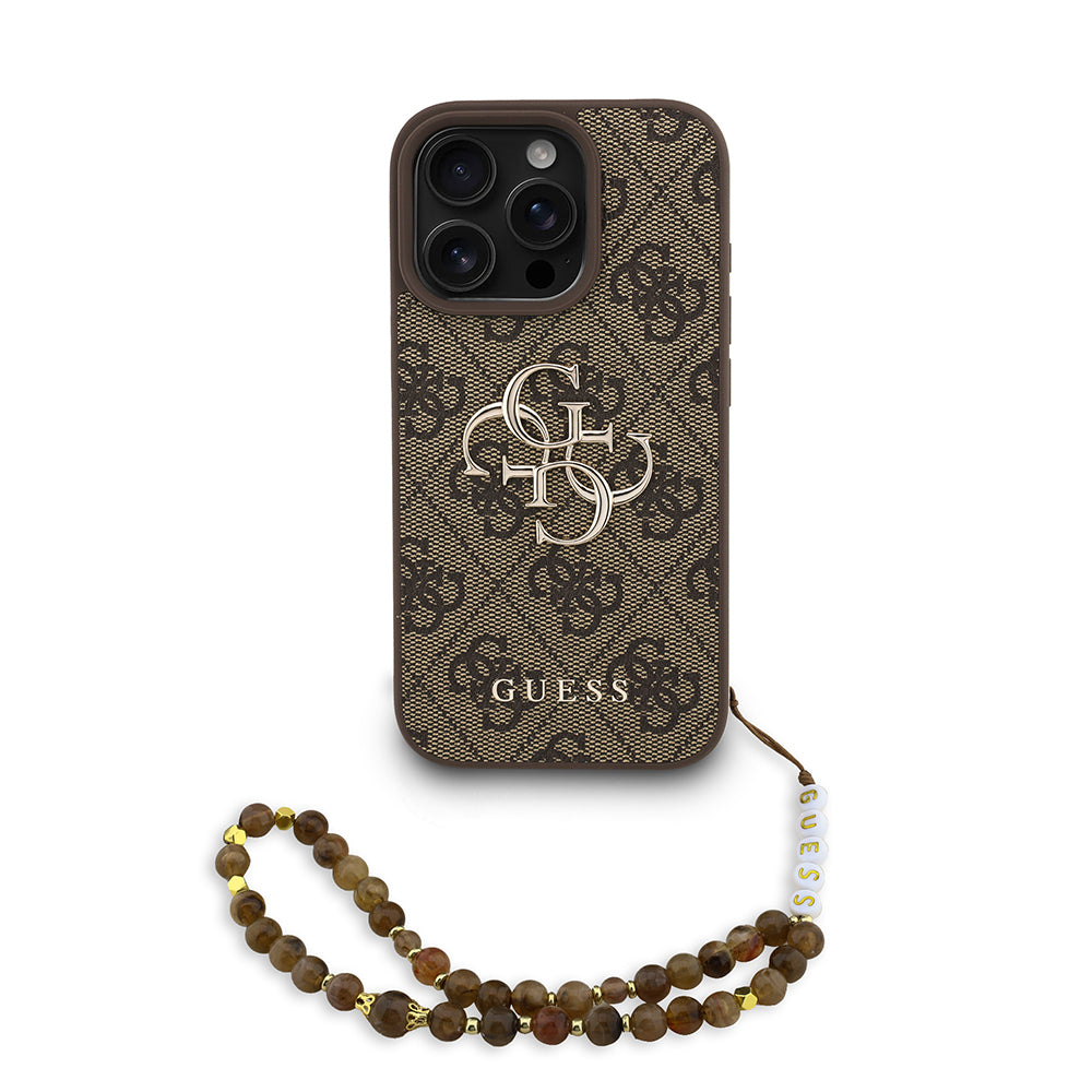 iPhone 16 Pro Max Kılıf Guess Orijinal Lisanslı PU Deri Bilek Askı İpli Metal Büyük 4G ve Yazı Logolu Kılıf