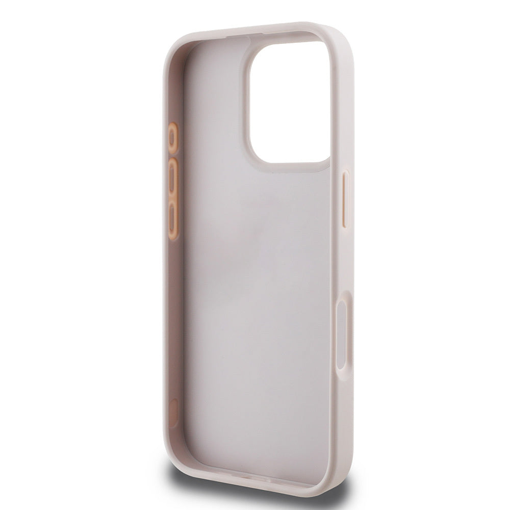 iPhone 16 Pro Max Kılıf Guess Orijinal Lisanslı PU Deri Taşlı Üçgen Logo 4G Desenli Strass Kılıf
