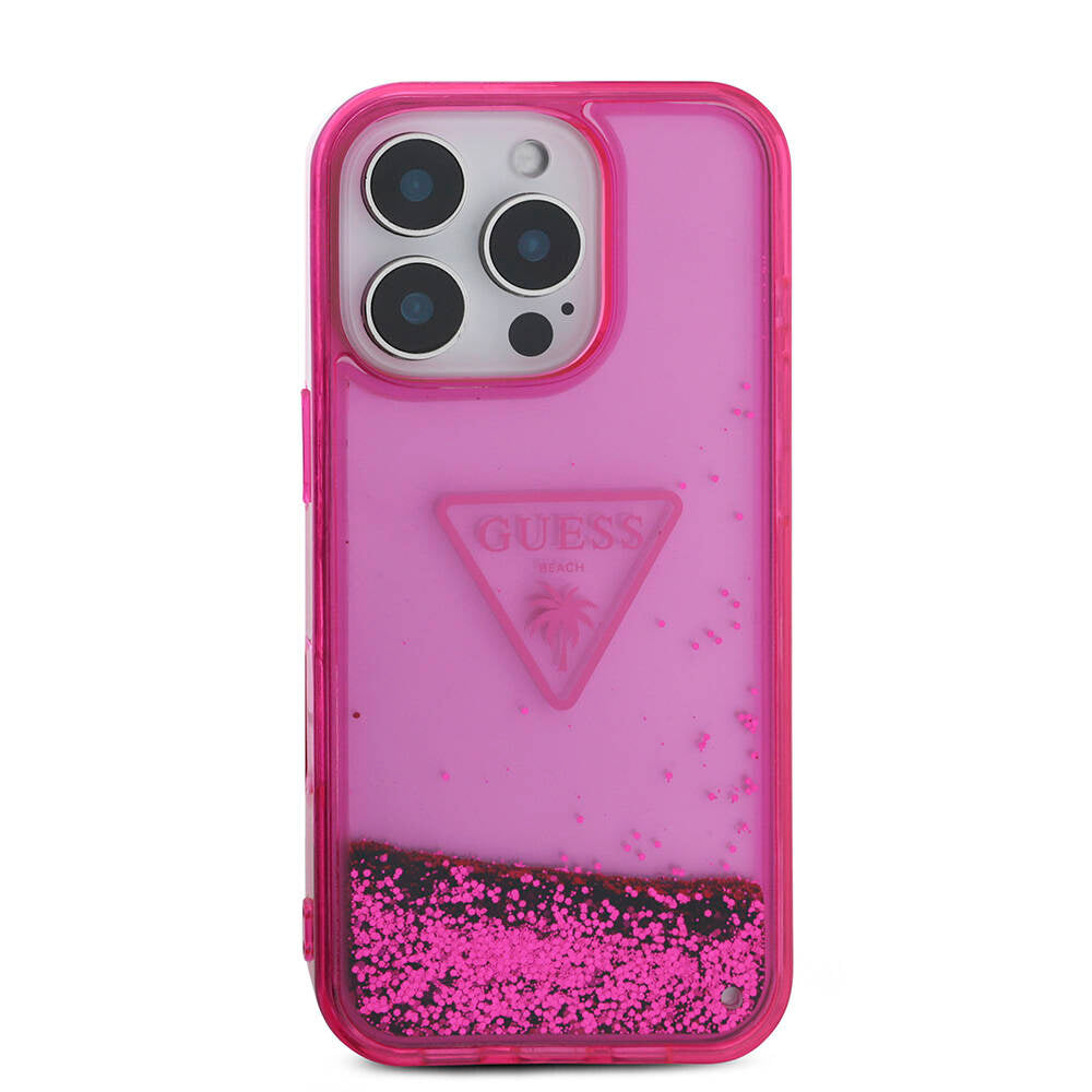 iPhone 16 Pro Max Kılıf Guess Orijinal Lisanslı Transparan Sıvılı Simli Dizayn Kılıf