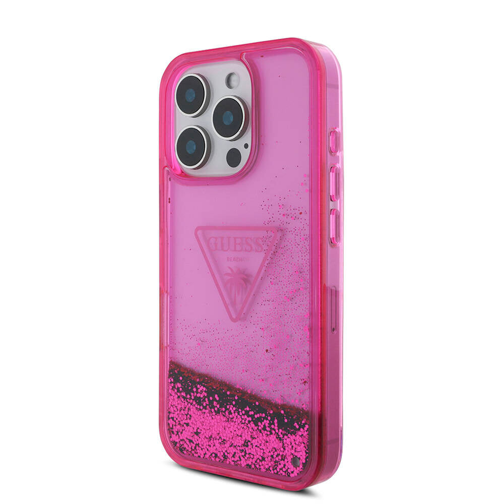 iPhone 16 Pro Max Kılıf Guess Orijinal Lisanslı Transparan Sıvılı Simli Dizayn Kılıf