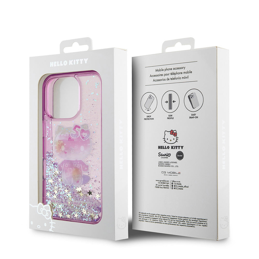 iPhone 16 Pro Max Kılıf Hello Kitty Orijinal Lisanslı Sıvılı Simli 50. Yıldönümü Partisi Kılıf