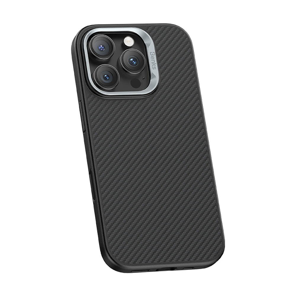 iPhone 16 Pro Max Kılıf Karbon Fiber M-safe Şarj Özellikli Kamera Kontrol Butonlu Benks Hybrid ArmorPro 600D Kevlar Kılıf