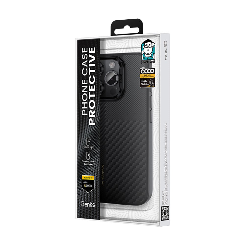 iPhone 16 Pro Max Kılıf Karbon Fiber M-safe Şarj Özellikli Kamera Kontrol Butonlu Benks Hybrid ArmorPro Montage Kevlar Kılıf