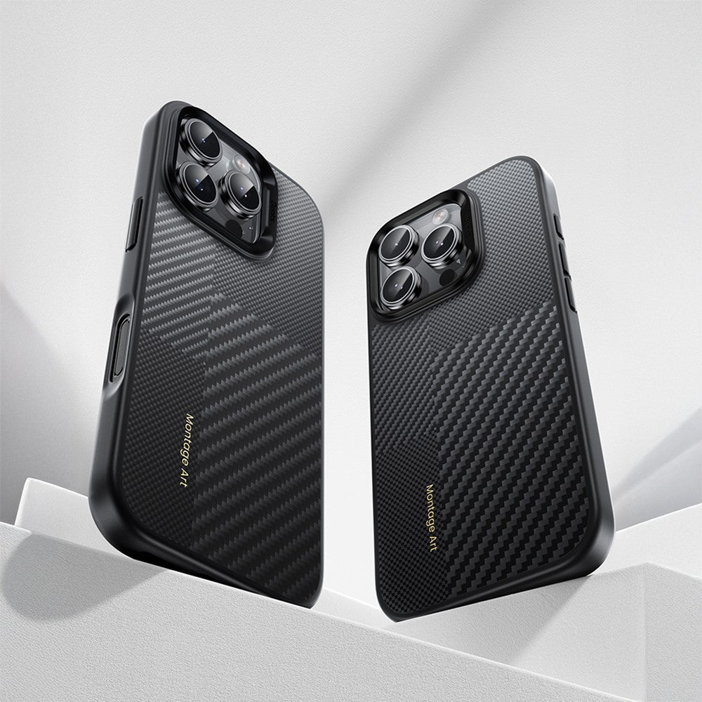 iPhone 16 Pro Max Kılıf Karbon Fiber M-safe Şarj Özellikli Kamera Kontrol Butonlu Benks Hybrid ArmorPro Montage Kevlar Kılıf