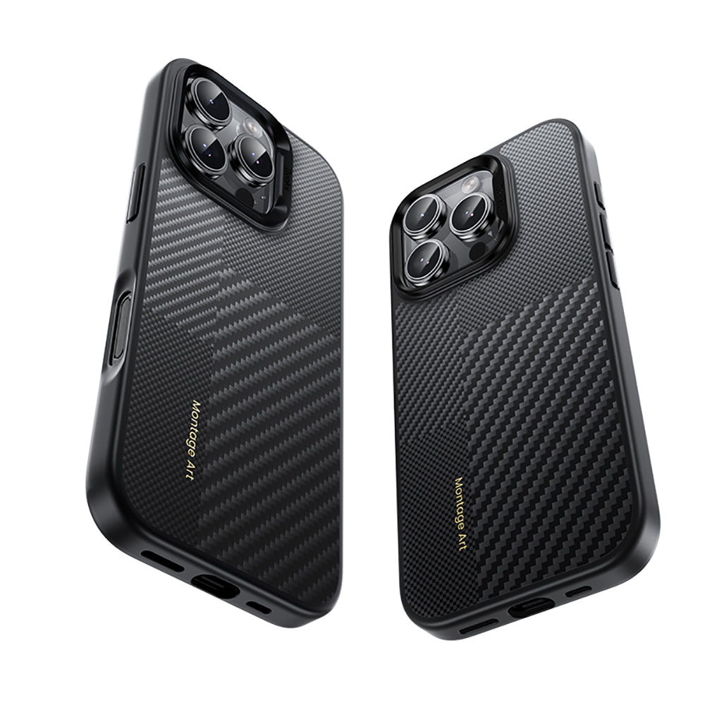 iPhone 16 Pro Max Kılıf Karbon Fiber M-safe Şarj Özellikli Kamera Kontrol Butonlu Benks Hybrid ArmorPro Montage Kevlar Kılıf