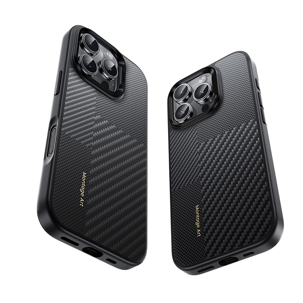 iPhone 16 Pro Max Kılıf Karbon Fiber M-safe Şarj Özellikli Kamera Kontrol Butonlu Benks Hybrid ArmorPro Montage Kevlar Kılıf