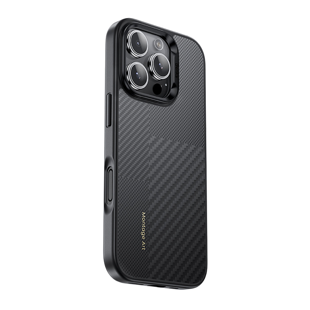 iPhone 16 Pro Max Kılıf Karbon Fiber M-safe Şarj Özellikli Kamera Kontrol Butonlu Benks Hybrid ArmorPro Montage Kevlar Kılıf