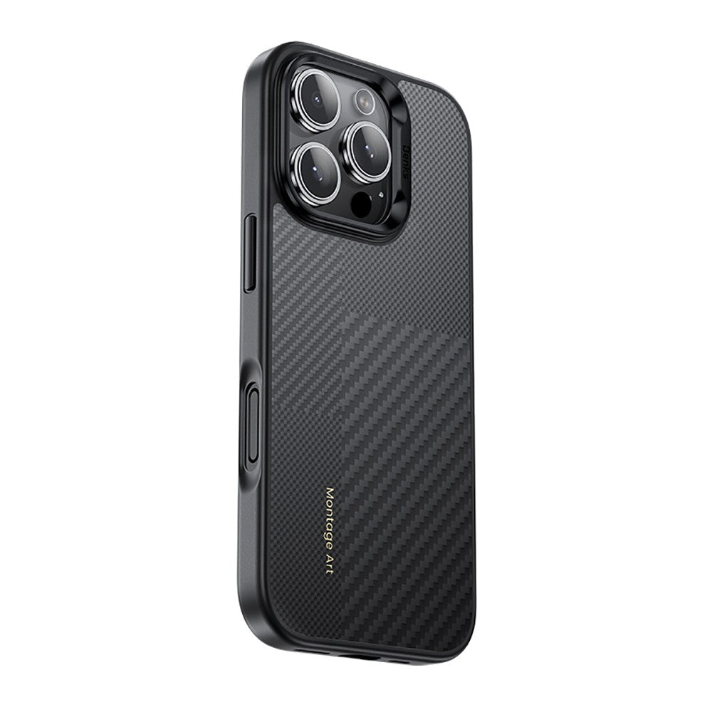 iPhone 16 Pro Max Kılıf Karbon Fiber M-safe Şarj Özellikli Kamera Kontrol Butonlu Benks Hybrid ArmorPro Montage Kevlar Kılıf