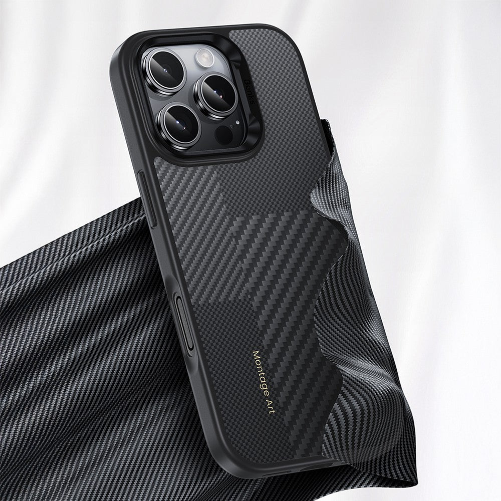 iPhone 16 Pro Max Kılıf Karbon Fiber M-safe Şarj Özellikli Kamera Kontrol Butonlu Benks Hybrid ArmorPro Montage Kevlar Kılıf