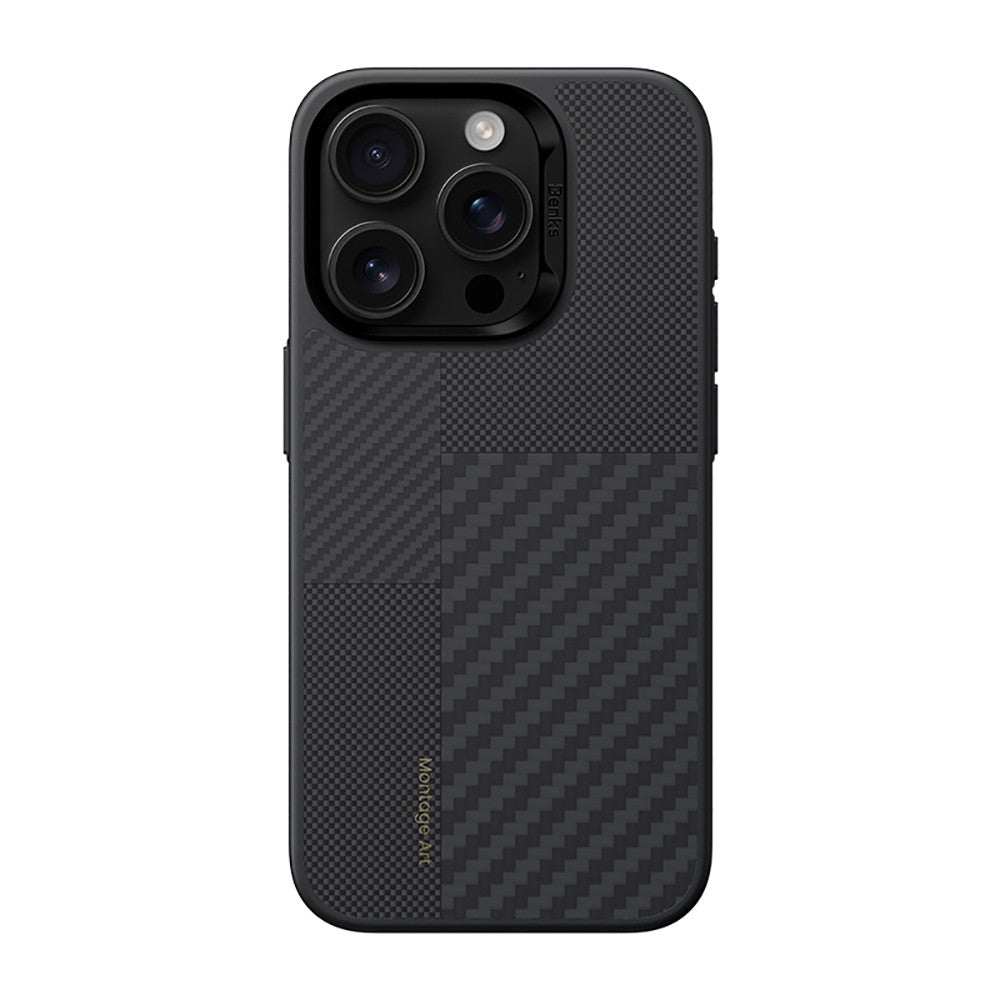 iPhone 16 Pro Max Kılıf Karbon Fiber M-safe Şarj Özellikli Kamera Kontrol Butonlu Benks Hybrid ArmorPro Montage Kevlar Kılıf