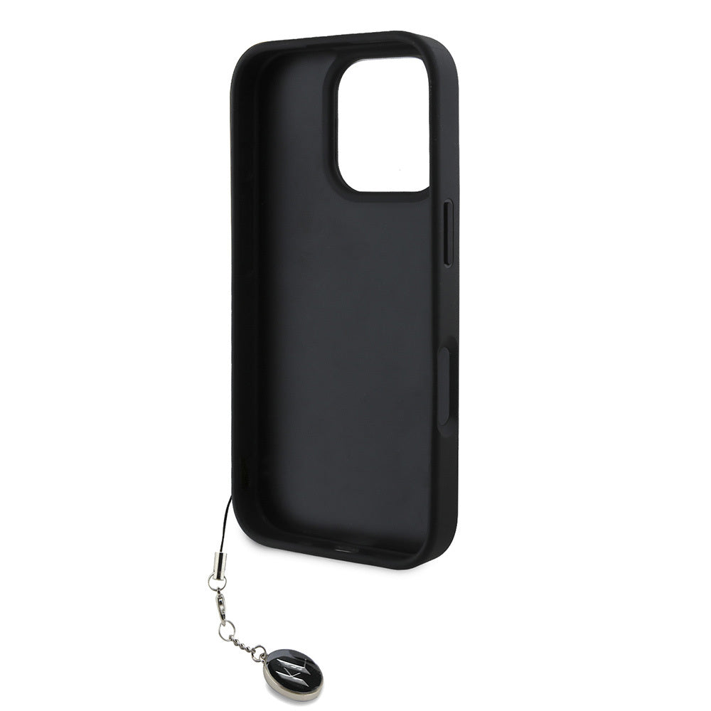 iPhone 16 Pro Max Kılıf Karl Lagerfeld Orijinal Lisanslı Anahtarlıklı Taşlı KL Yazılı Saffiano Rhinestones Kılıf