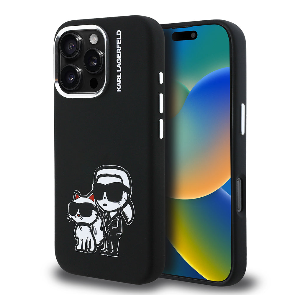 iPhone 16 Pro Max Kılıf Karl Lagerfeld Orijinal Lisanslı Karl & Choupette Sketch Logo Sililkon Kılıf