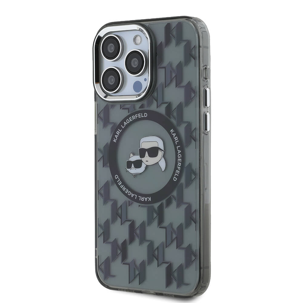 iPhone 16 Pro Max Kılıf Karl Lagerfeld Orijinal Lisanslı M-safe Şarj Özellikli IML Baskılı Metal Monogram KC Heads Kılıf