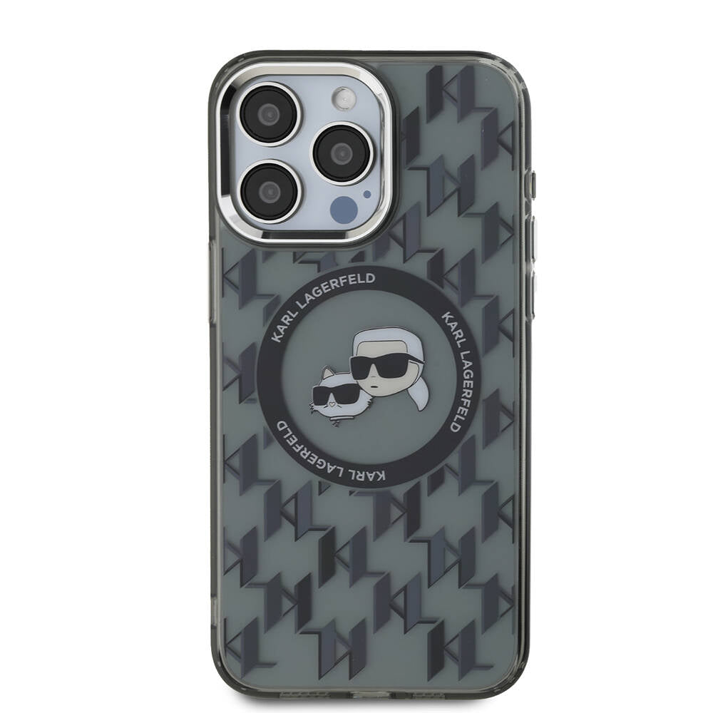 iPhone 16 Pro Max Kılıf Karl Lagerfeld Orijinal Lisanslı M-safe Şarj Özellikli IML Baskılı Metal Monogram KC Heads Kılıf
