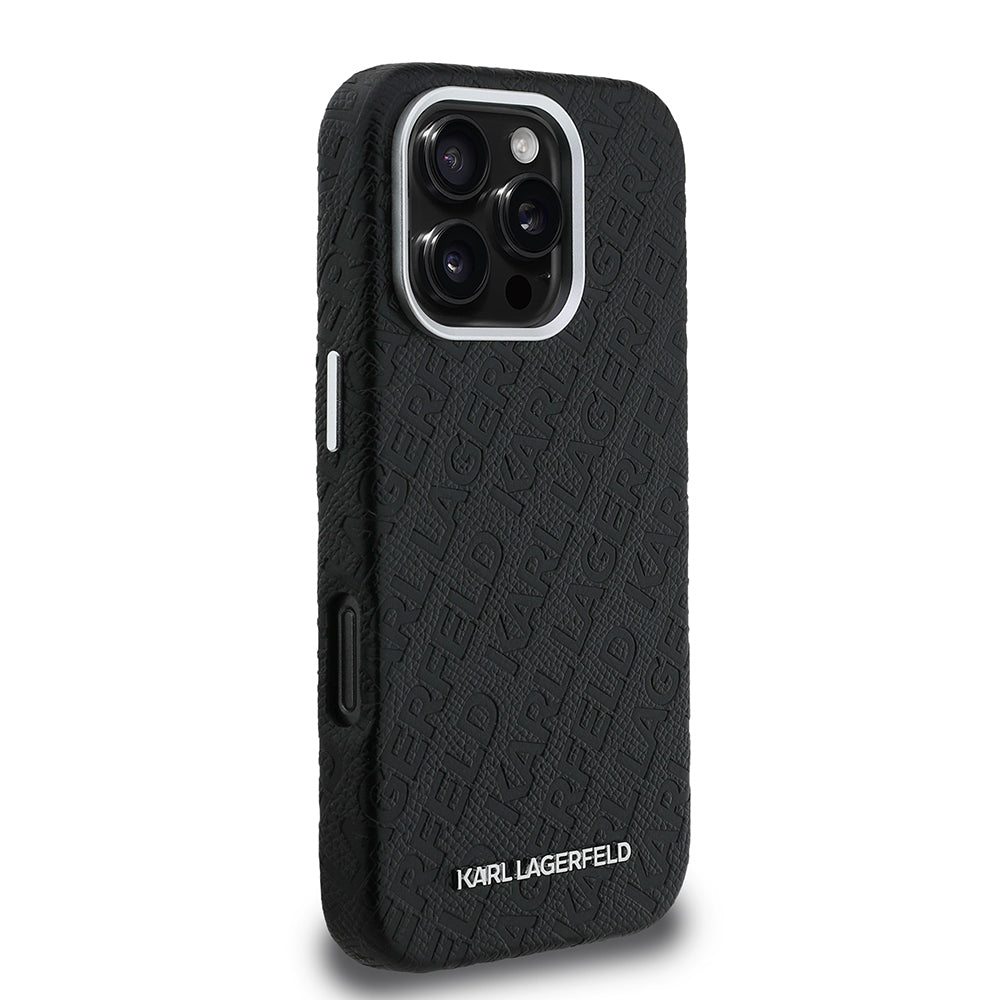 iPhone 16 Pro Max Kılıf Karl Lagerfeld Orijinal Lisanslı PU Deri Damgalı Metal Yazı Logolu Kılıf