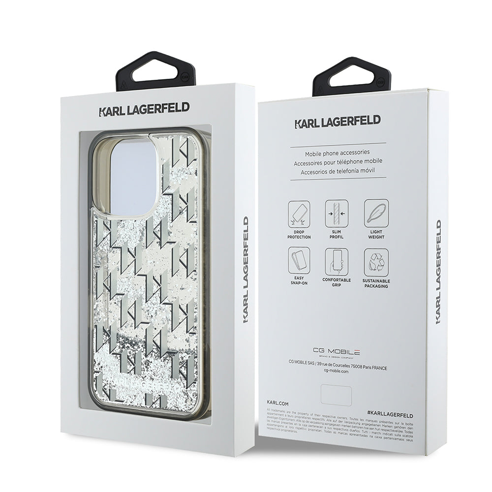 iPhone 16 Pro Max Kılıf Karl Lagerfeld Orijinal Lisanslı Simli KL Yazılı Monogram Gradient Kılıf