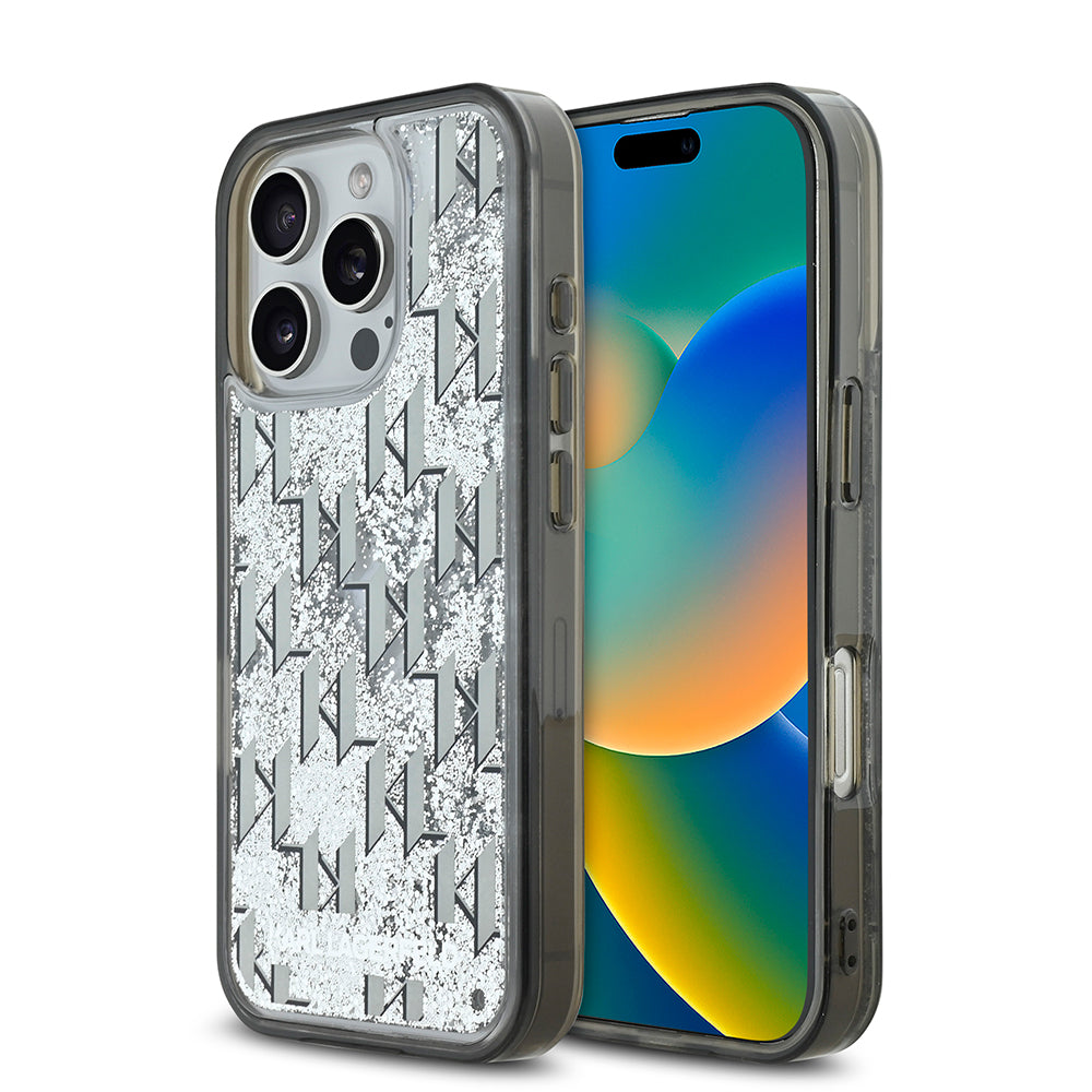 iPhone 16 Pro Max Kılıf Karl Lagerfeld Orijinal Lisanslı Simli KL Yazılı Monogram Gradient Kılıf