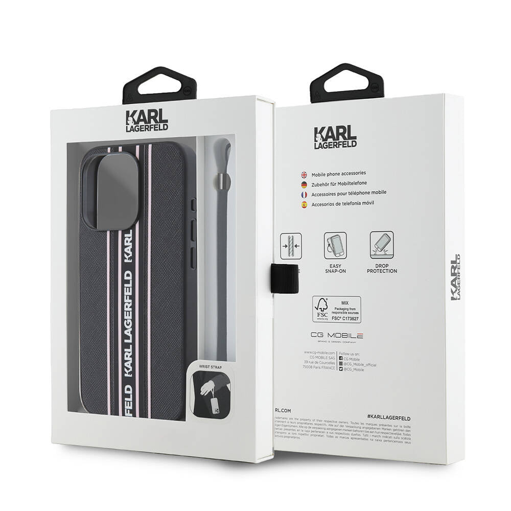 iPhone 16 Pro Max Kılıf Karl Lagerfeld orijinal Lisanslı Askılı Saffiano Athleisure Şerit Çizgili Kılıf