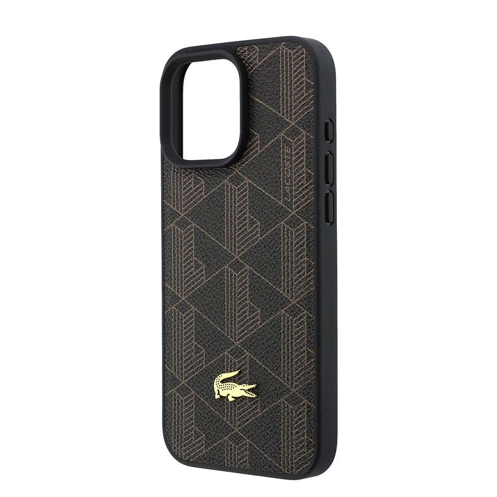iPhone 16 Pro Max Kılıf Lacoste Orijinal Lisanslı M-safe Şarj Özellikli PU Deri Tasarımlı Kartlıklı Karışık Monogram Desenli Kılıf