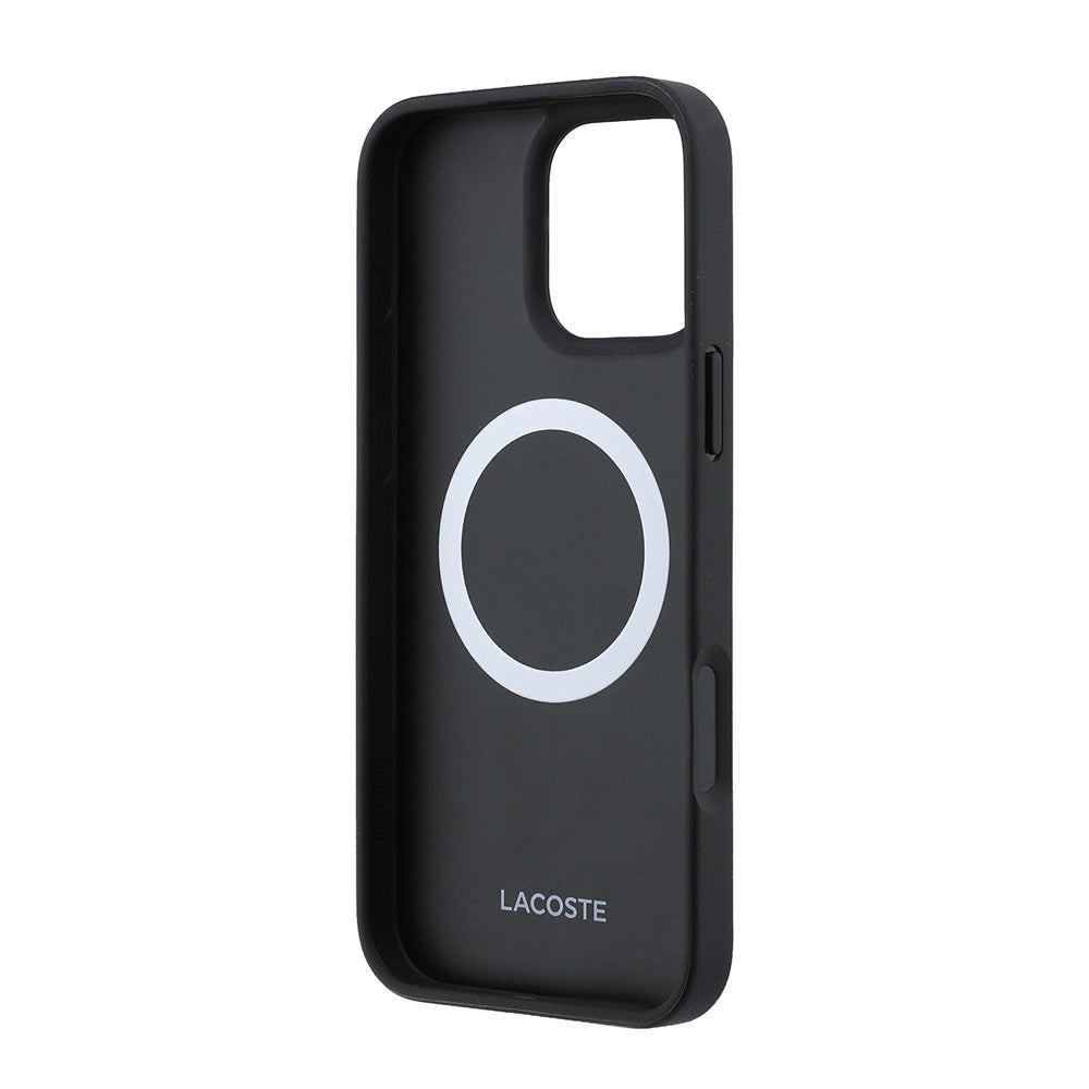 iPhone 16 Pro Max Kılıf Lacoste Orijinal Lisanslı M-safe Şarj Özellikli PU Deri Tasarımlı Kartlıklı Karışık Monogram Desenli Kılıf