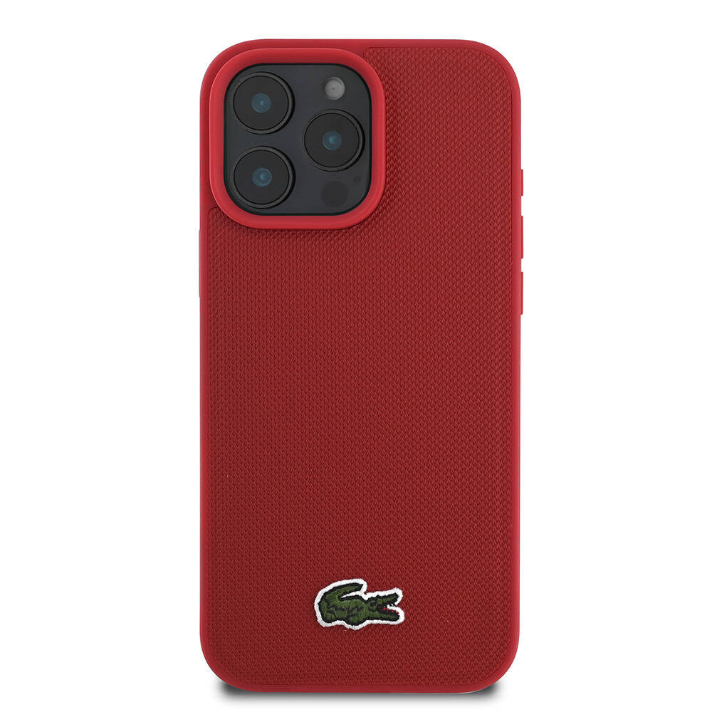 iPhone 16 Pro Max Kılıf Lacoste Orijinal Lisanslı PU Pike Desenli Arka Yüzey İkonik Timsah Dokuma Logolu Kılıf