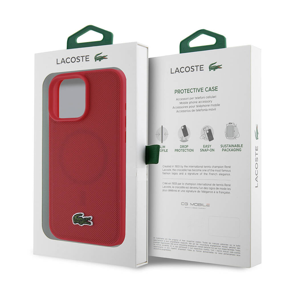 iPhone 16 Pro Max Kılıf Lacoste Orijinal Lisanslı PU Pike Desenli Arka Yüzey İkonik Timsah Dokuma Logolu Kılıf