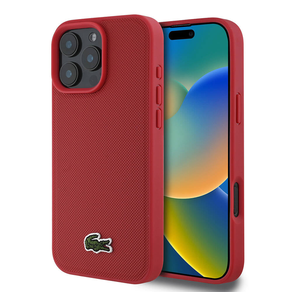 iPhone 16 Pro Max Kılıf Lacoste Orijinal Lisanslı PU Pike Desenli Arka Yüzey İkonik Timsah Dokuma Logolu Kılıf