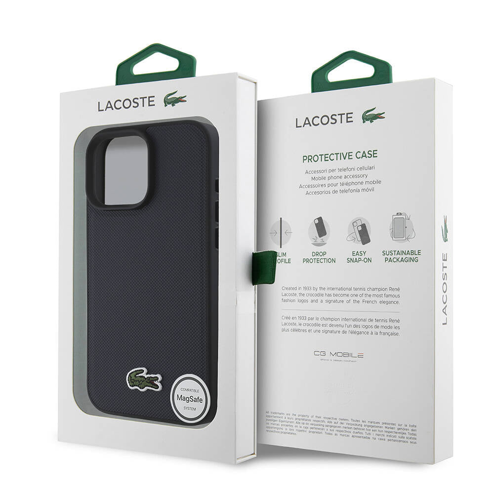 iPhone 16 Pro Max Kılıf Lacoste Orijinal Lisanslı PU Pike Desenli Arka Yüzey İkonik Timsah Dokuma Logolu Kılıf