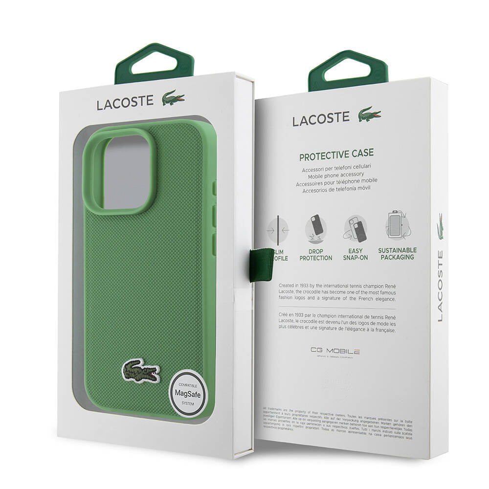 iPhone 16 Pro Max Kılıf Lacoste Orijinal Lisanslı PU Pike Desenli Arka Yüzey İkonik Timsah Dokuma Logolu Kılıf