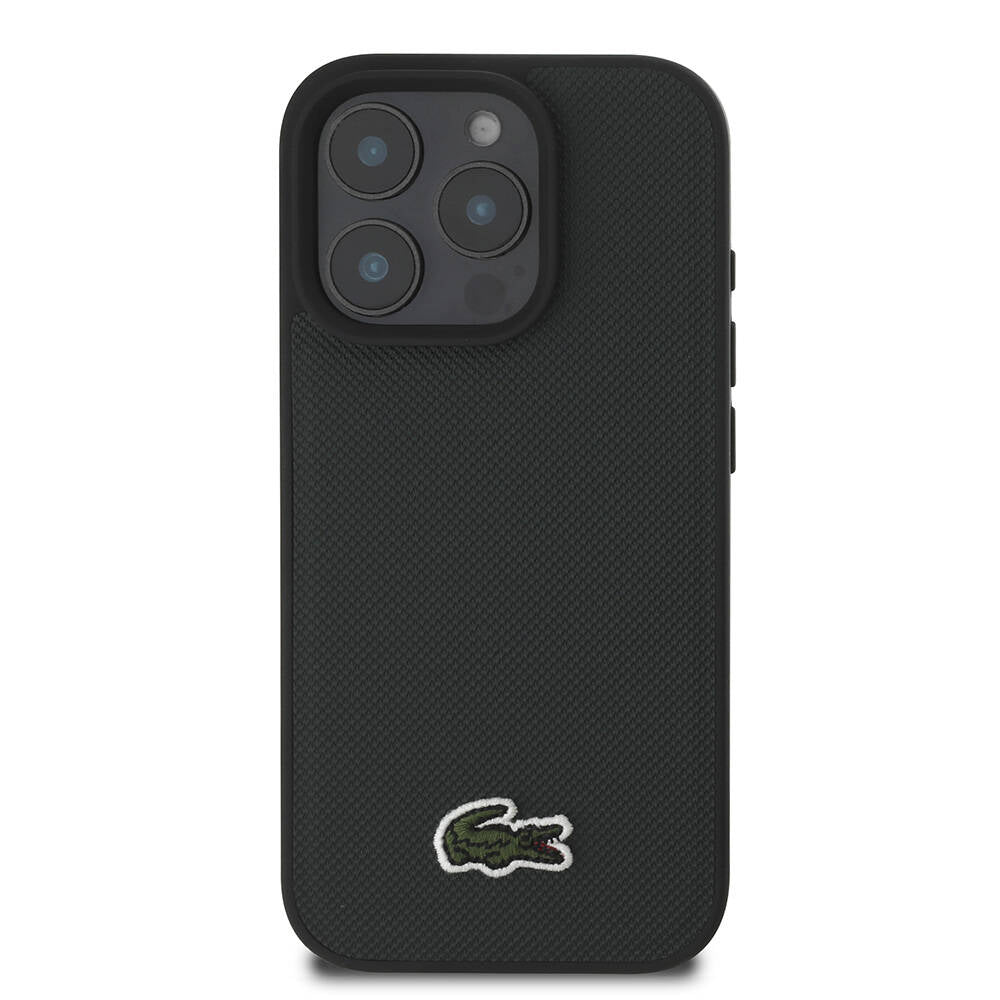 iPhone 16 Pro Max Kılıf Lacoste Orijinal Lisanslı PU Pike Desenli Arka Yüzey İkonik Timsah Dokuma Logolu Kılıf