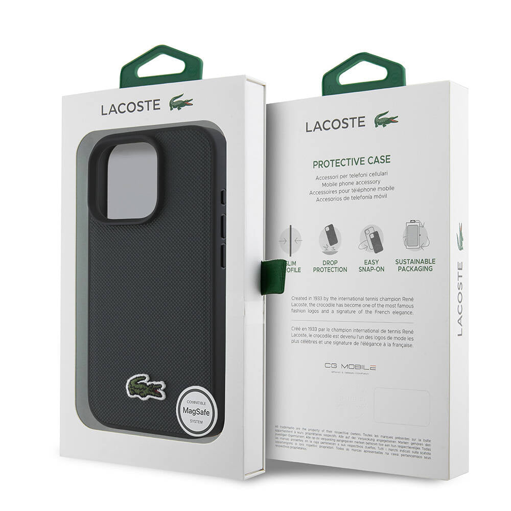 iPhone 16 Pro Max Kılıf Lacoste Orijinal Lisanslı PU Pike Desenli Arka Yüzey İkonik Timsah Dokuma Logolu Kılıf