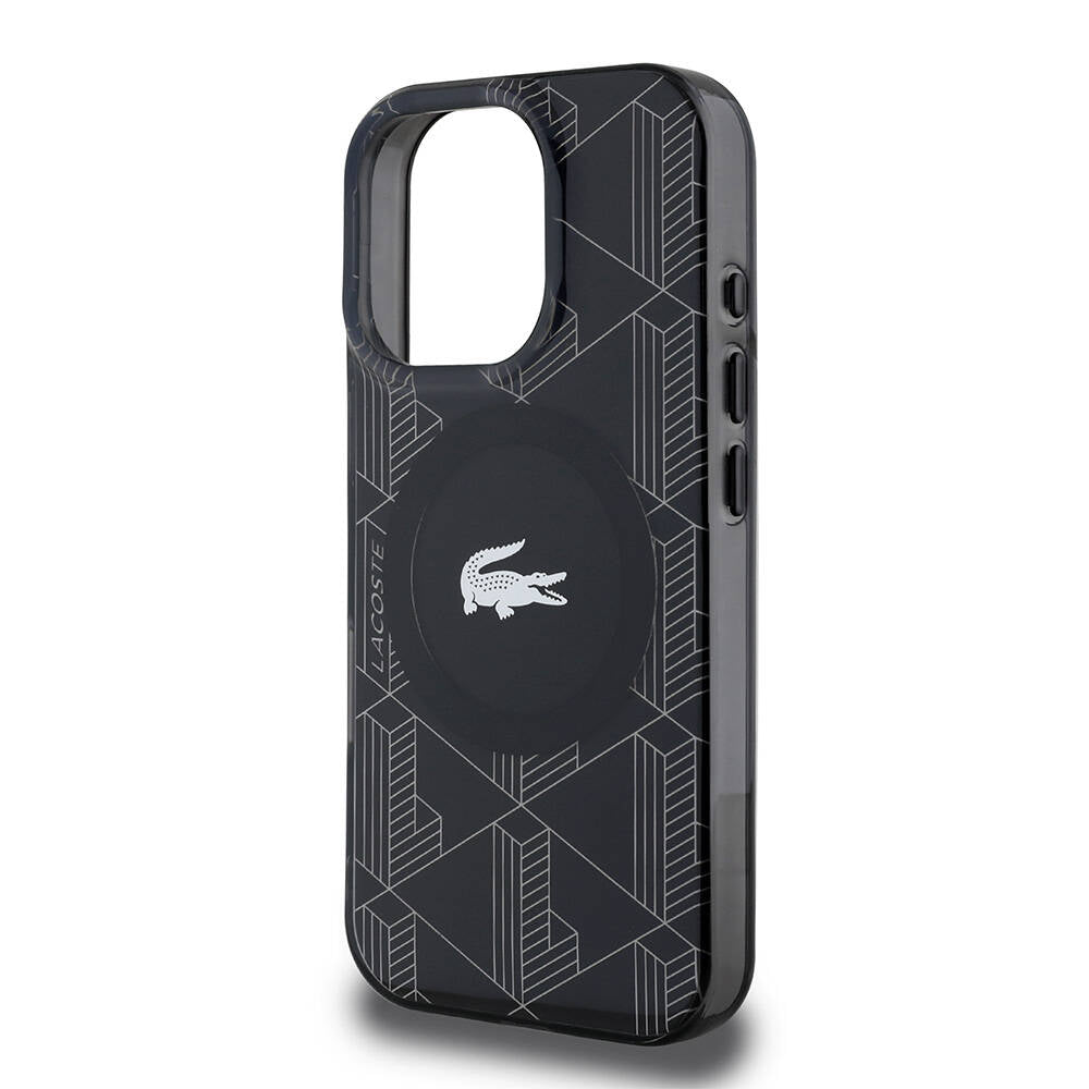 iPhone 16 Pro Max Kılıf Lacoste orijinal Lisanslı M-safe Şarj Özellikli IML Baskılı Gümüş Timsah Logolu Monogram Kılıf